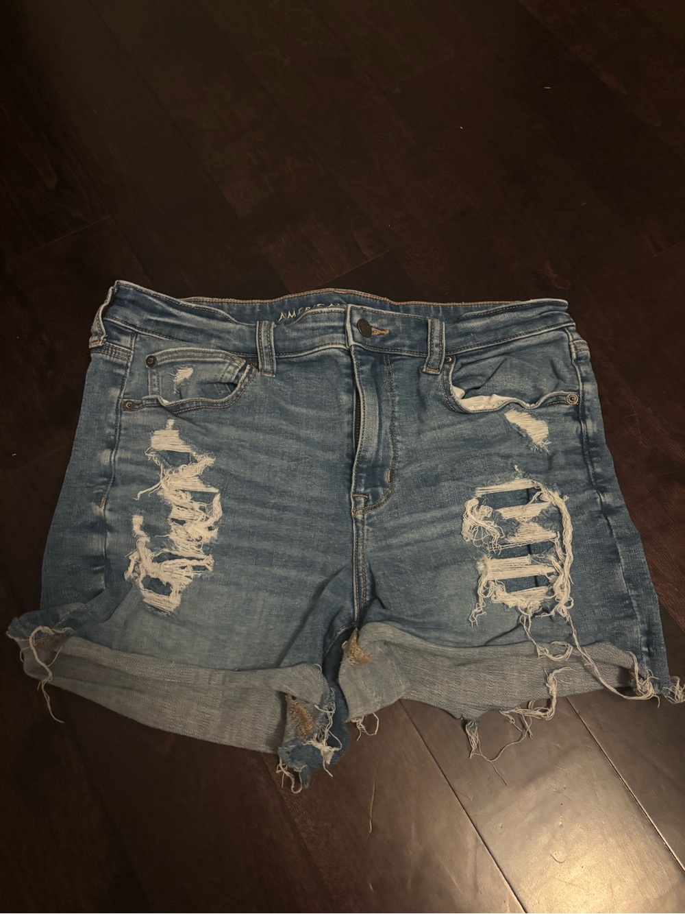 American Age Distressed Rolled-Hem Light Blue Denim Shorts